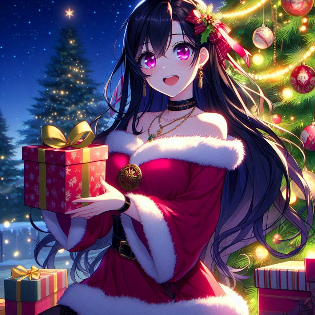 クリスマスプレゼントと、黒髪ロング女性♥(3枚)