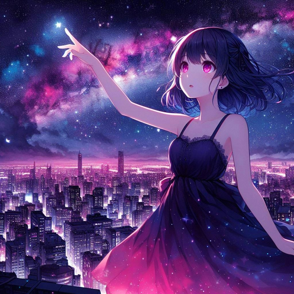 夜景と黒髪セミロング女性★(9枚)