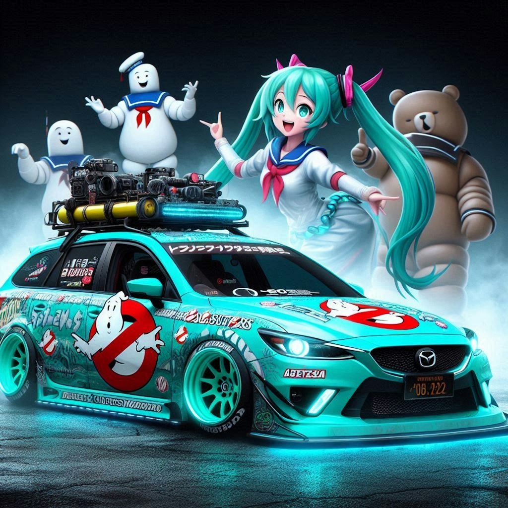 ゴーストバスターズカラーマツダアテンザワゴンのドリ車と初音ミク