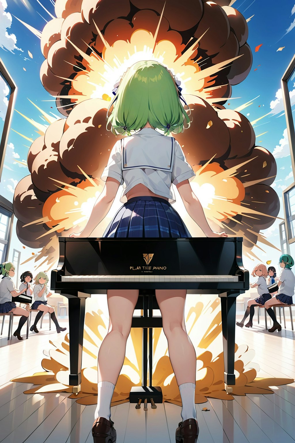 【謎画像】ピアノを履いた女子高生がロケット的なやつを打ち上げた瞬間