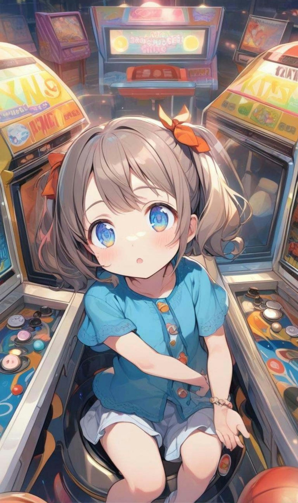 ゲームセンターで遊ぶ小さな女の子