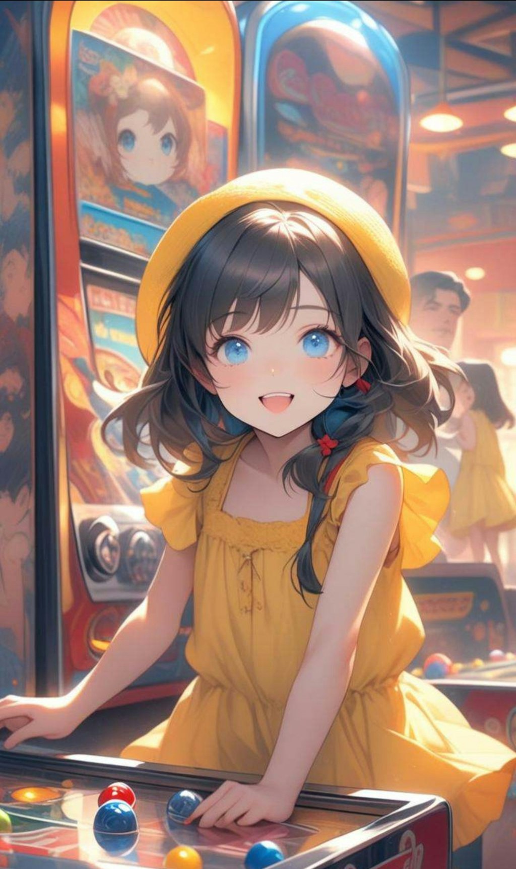 ゲームセンターで遊ぶ小さな女の子