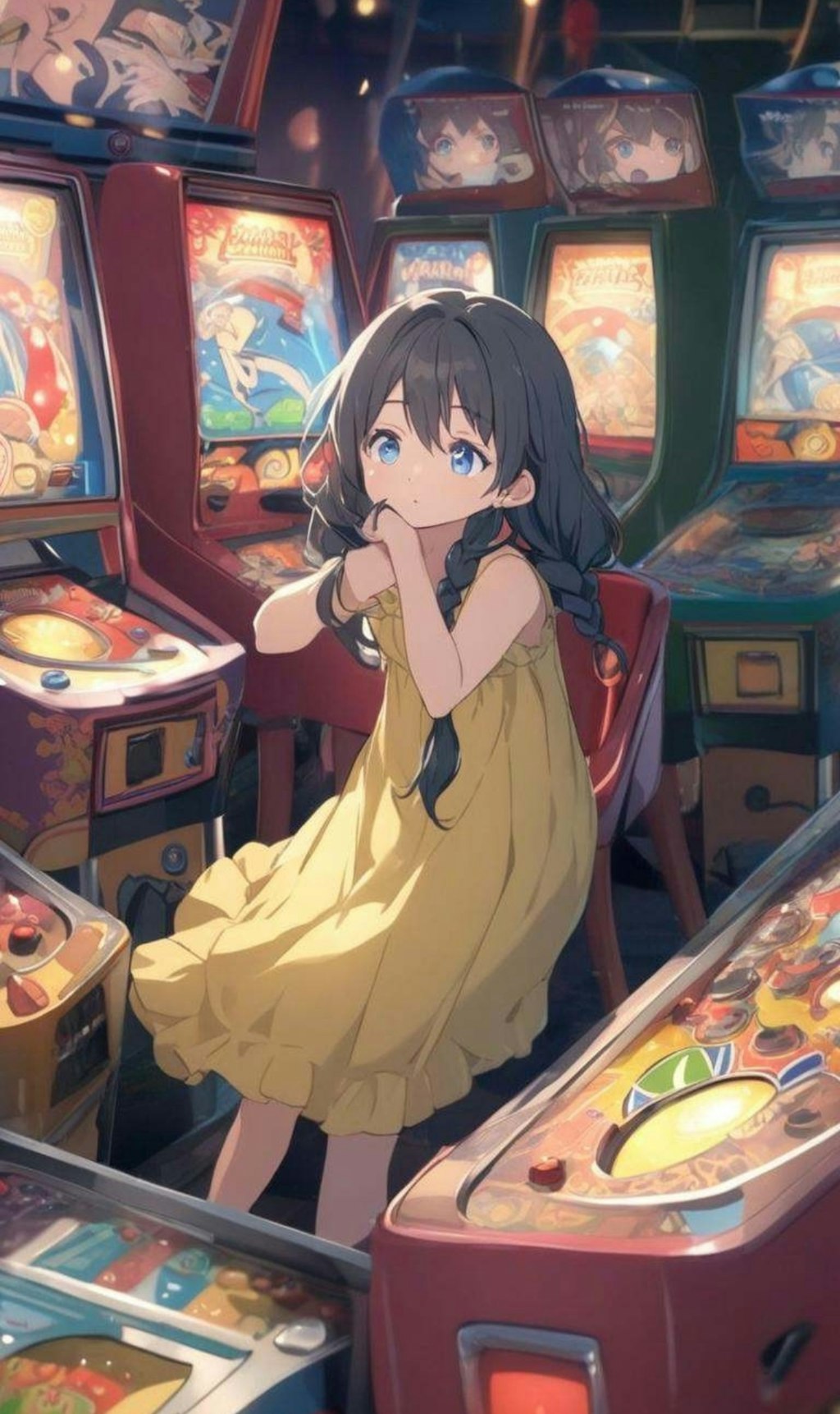 ゲームセンターで遊ぶ小さな女の子