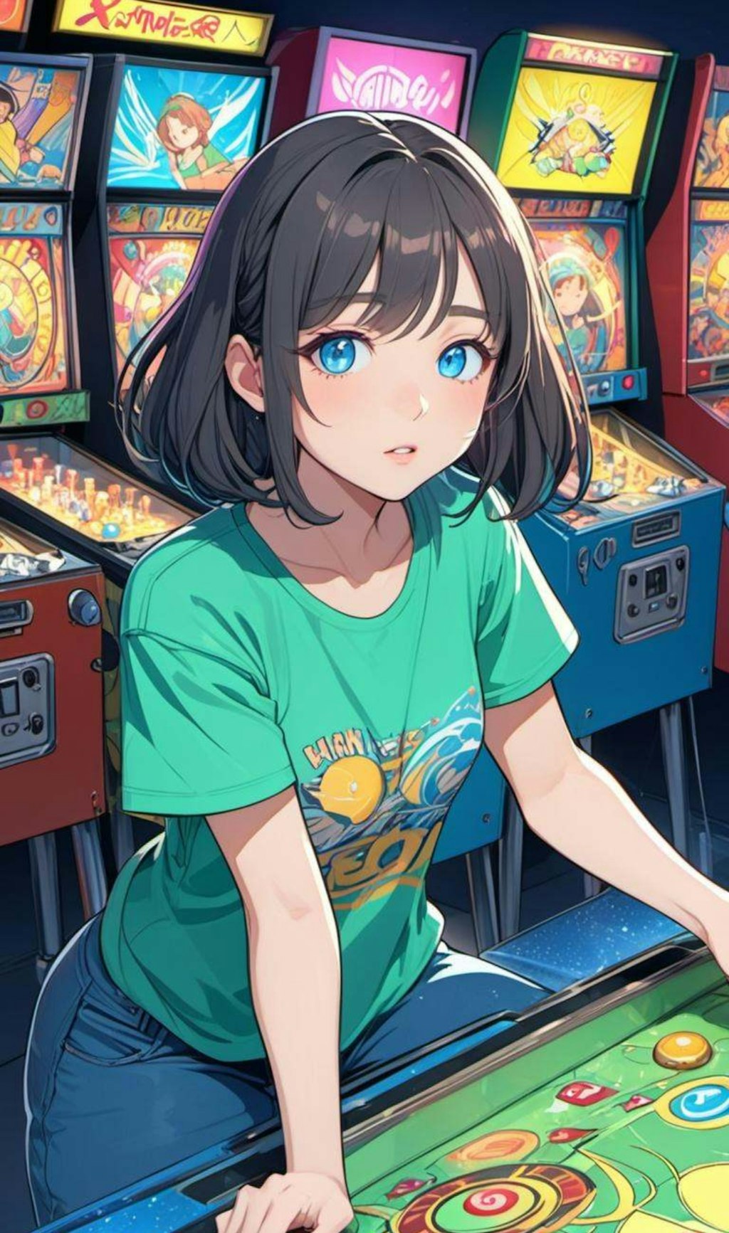 ゲームセンターで遊ぶ小さな女の子