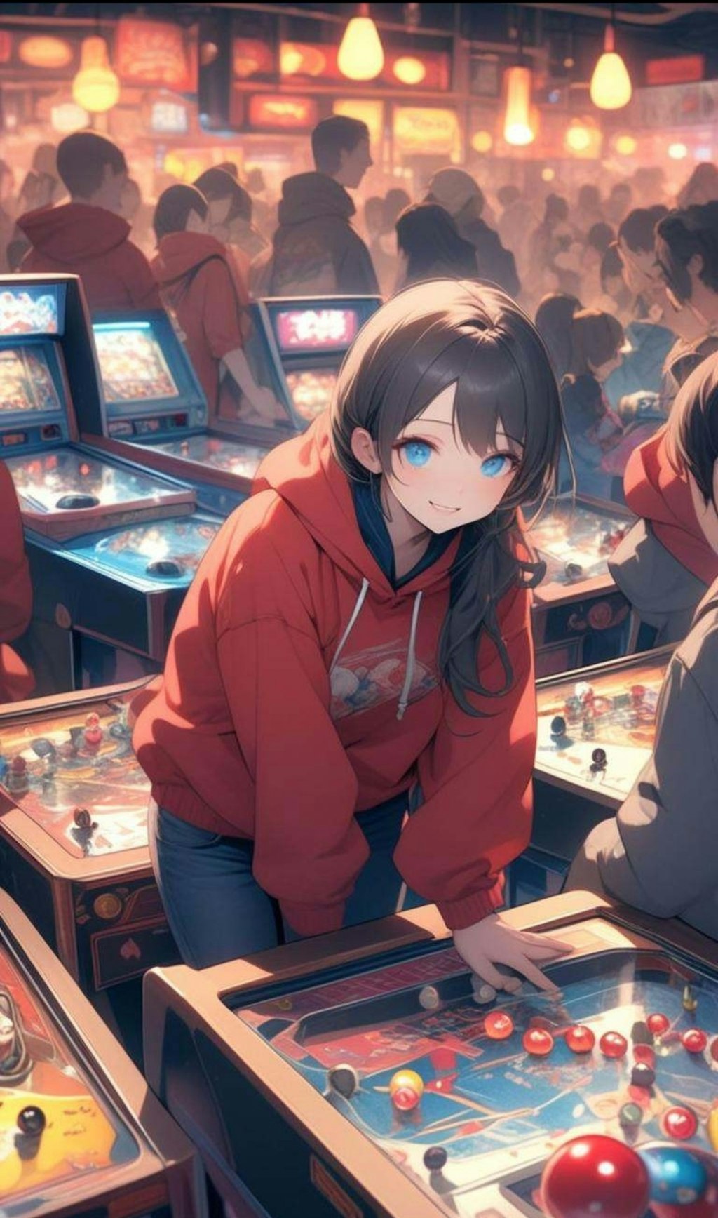 ゲームセンターで遊ぶ小さな女の子