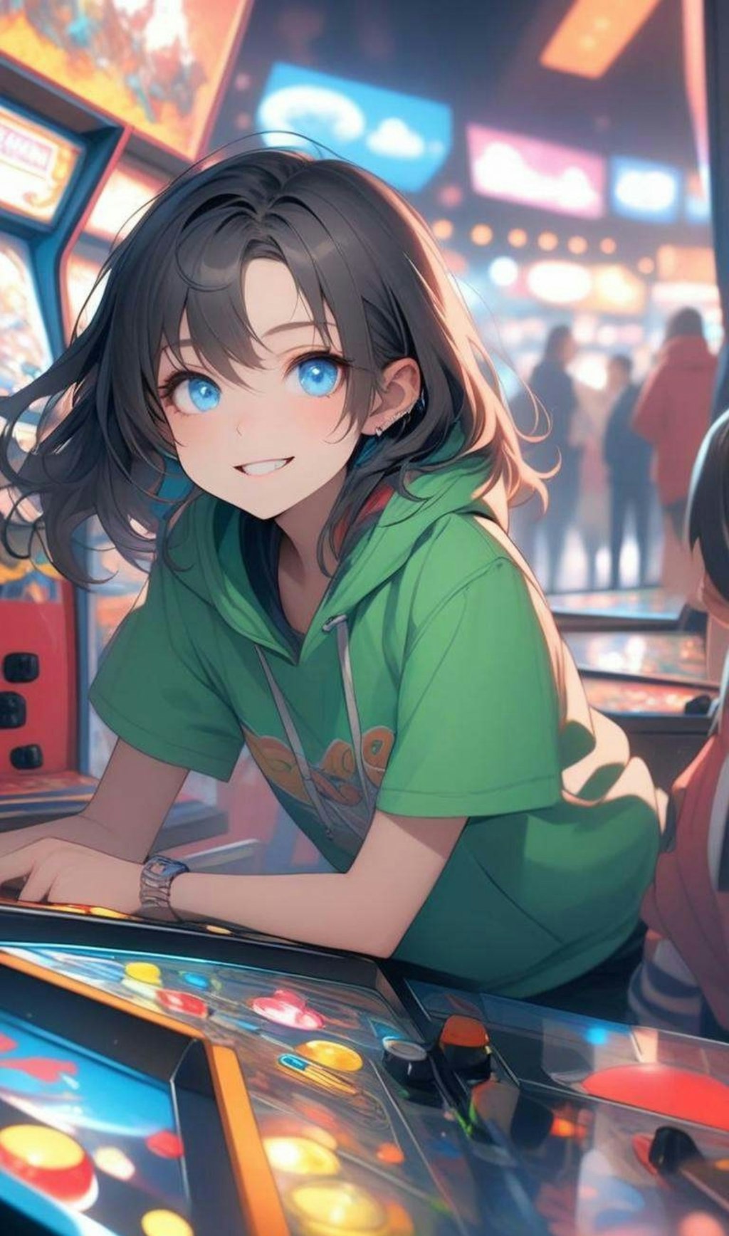 ゲームセンターで遊ぶ小さな女の子