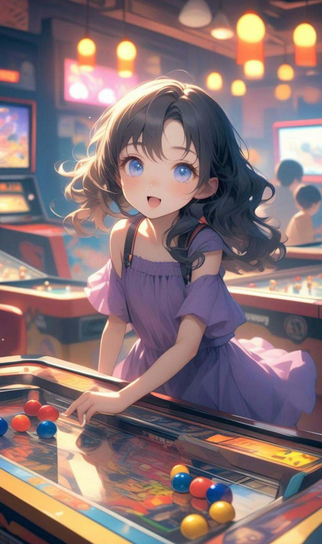 ゲームセンターで遊ぶ小さな女の子