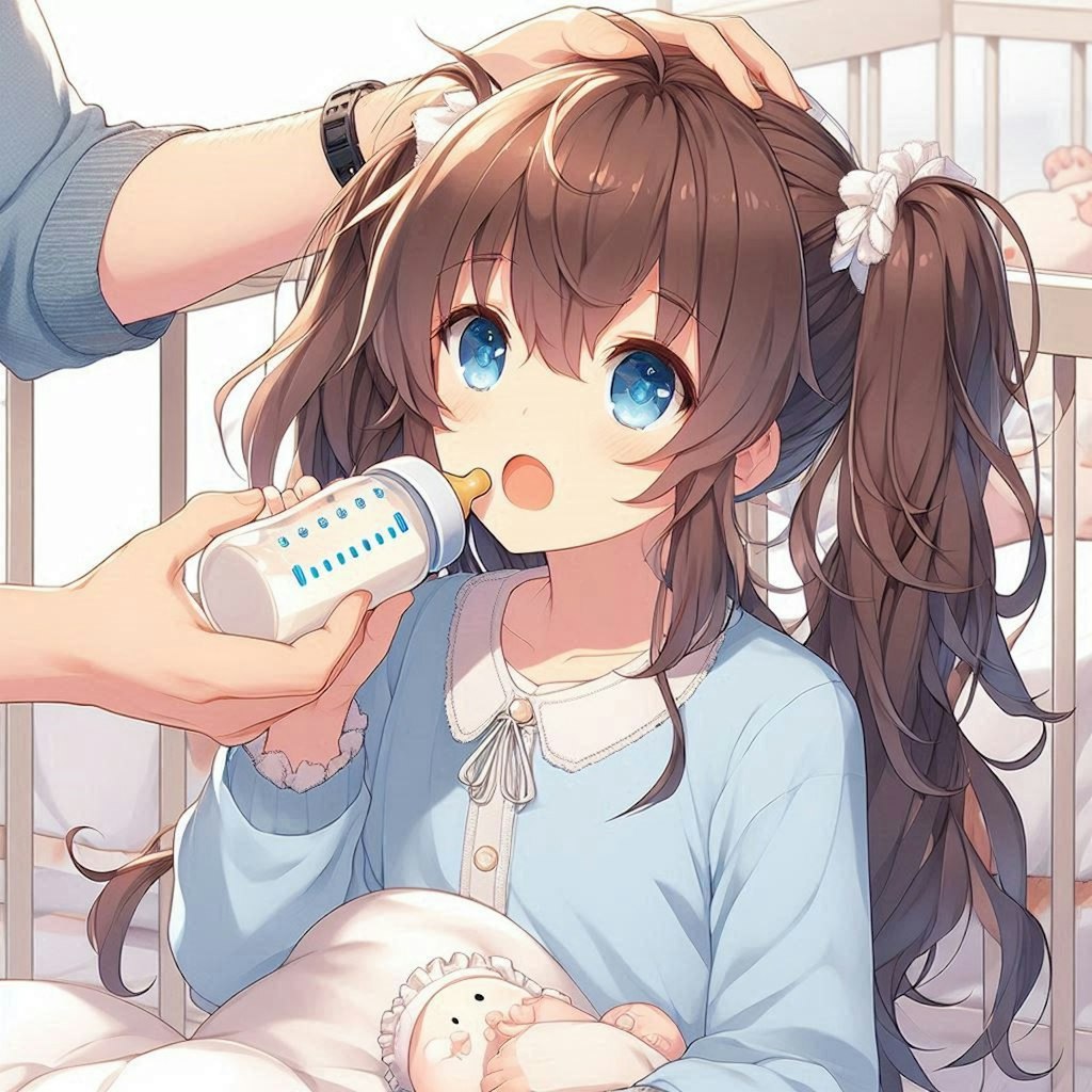 哺乳瓶でミルクを飲む女の子