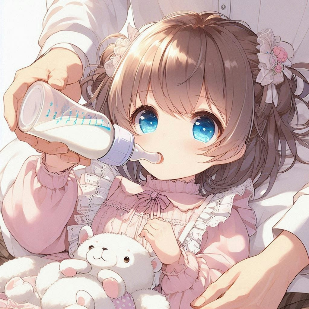 哺乳瓶でミルクを飲む女の子