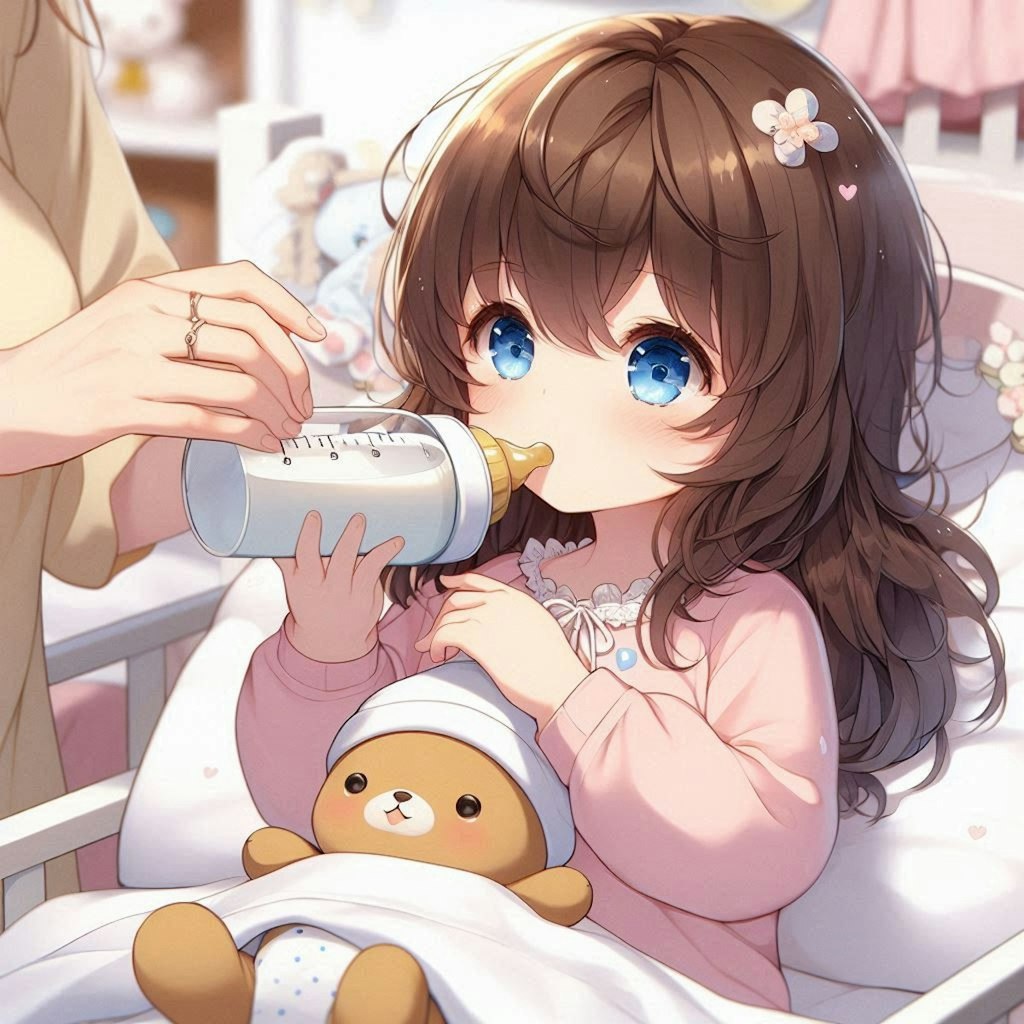 哺乳瓶でミルクを飲む女の子