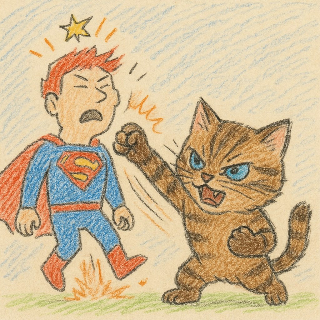 ふーっ、こっちくるにゃー、にゃーはつ、つよいにゃー、にゃーーーー