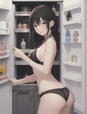 冷蔵庫をのぞきこむ女性