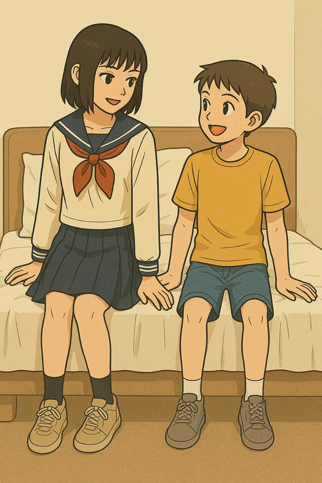 保健体育の教科書のイラストのイメージでおねショタ