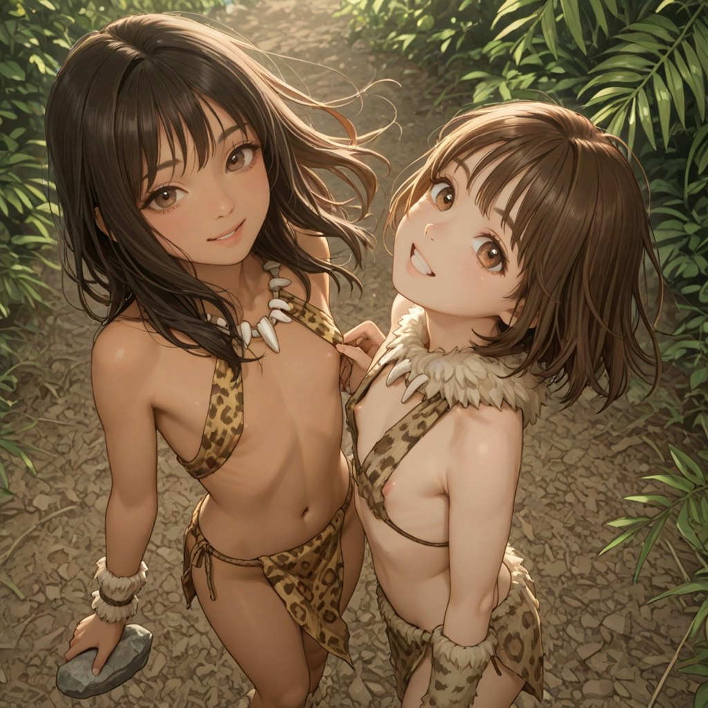 原始時代のロリっ子たちに未来の性技を教える