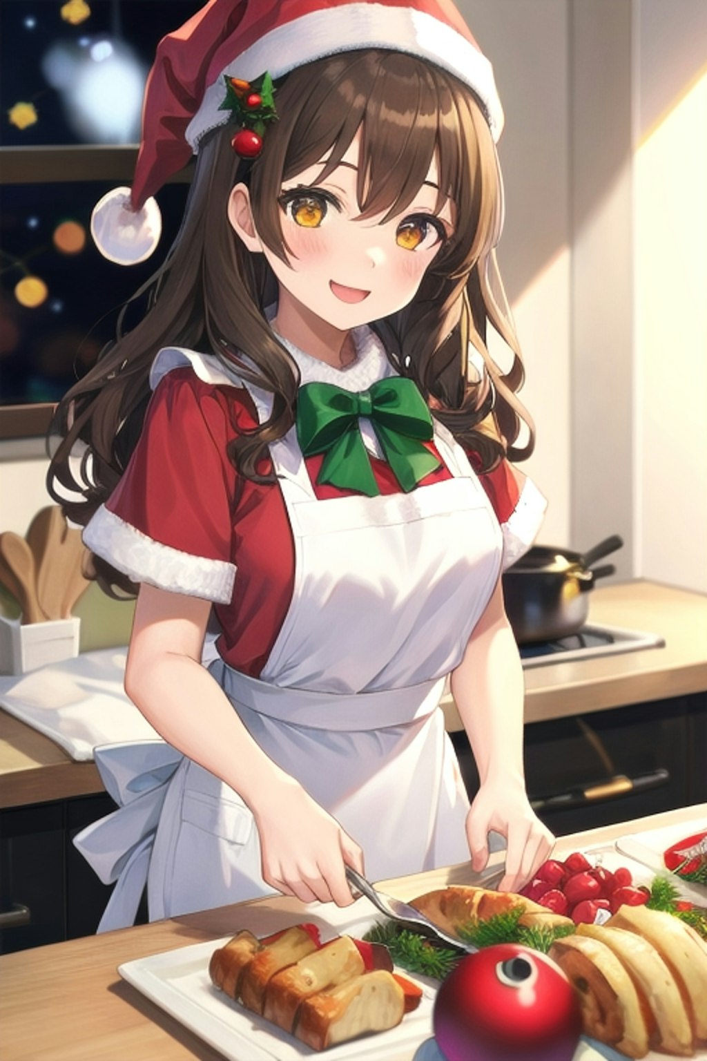 エプロン姿のなごみサンタ🎅🏻🎄.*クリスマス当日🍳🍗💓