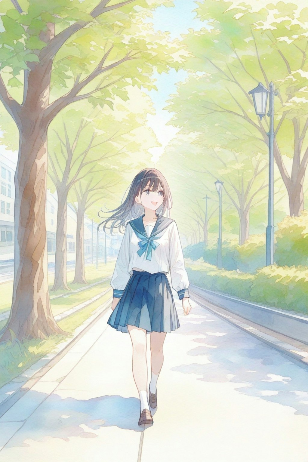 水彩画の「女子高生」