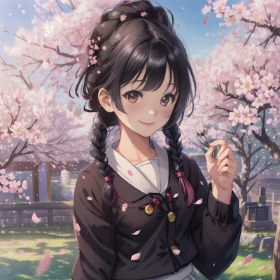 春、桜、三つ編み制服の出会い
