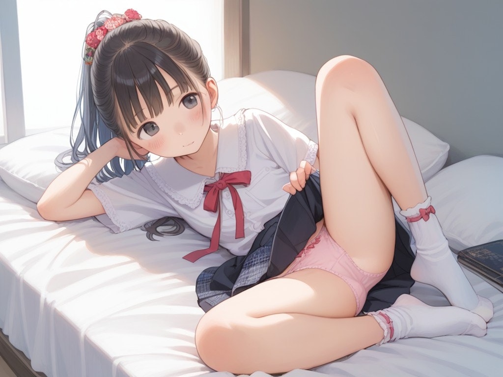 私服ポニテ〇リJ〇ちゃんのパンツ見せ（ピンク）