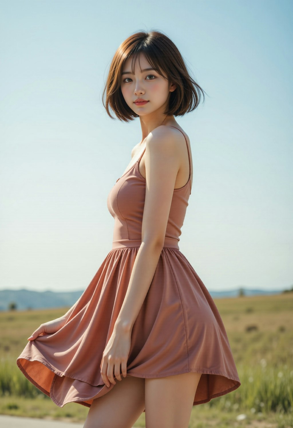 花畑のエプロンドレスの女性