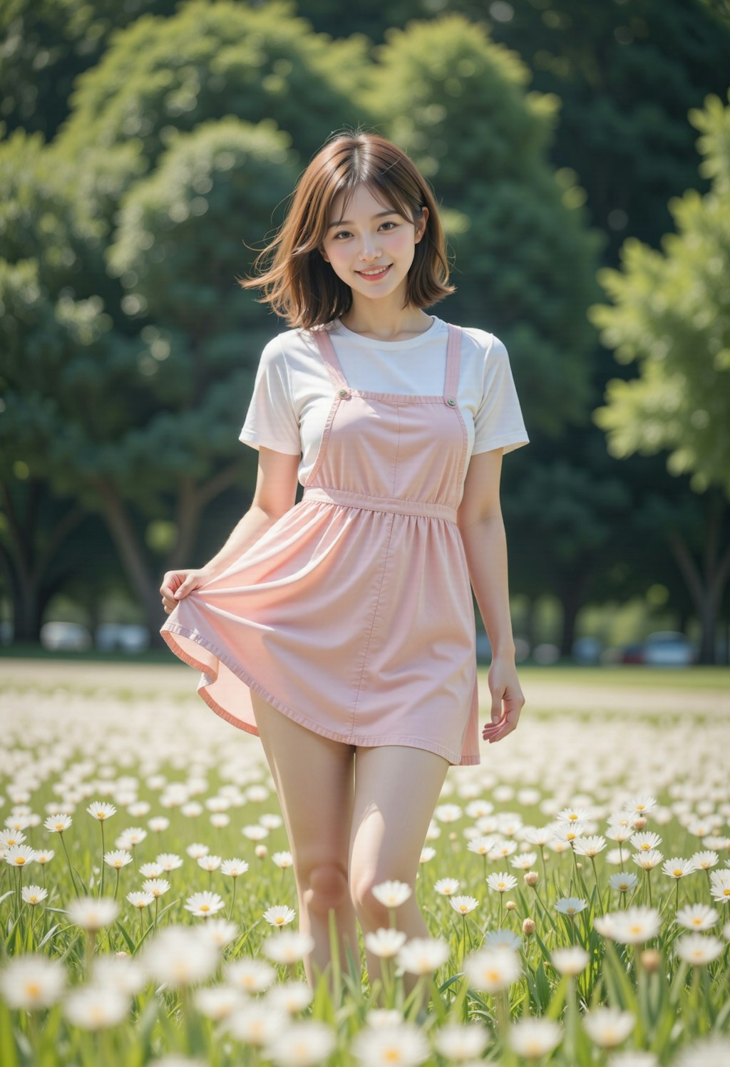 花畑のエプロンドレスの女性