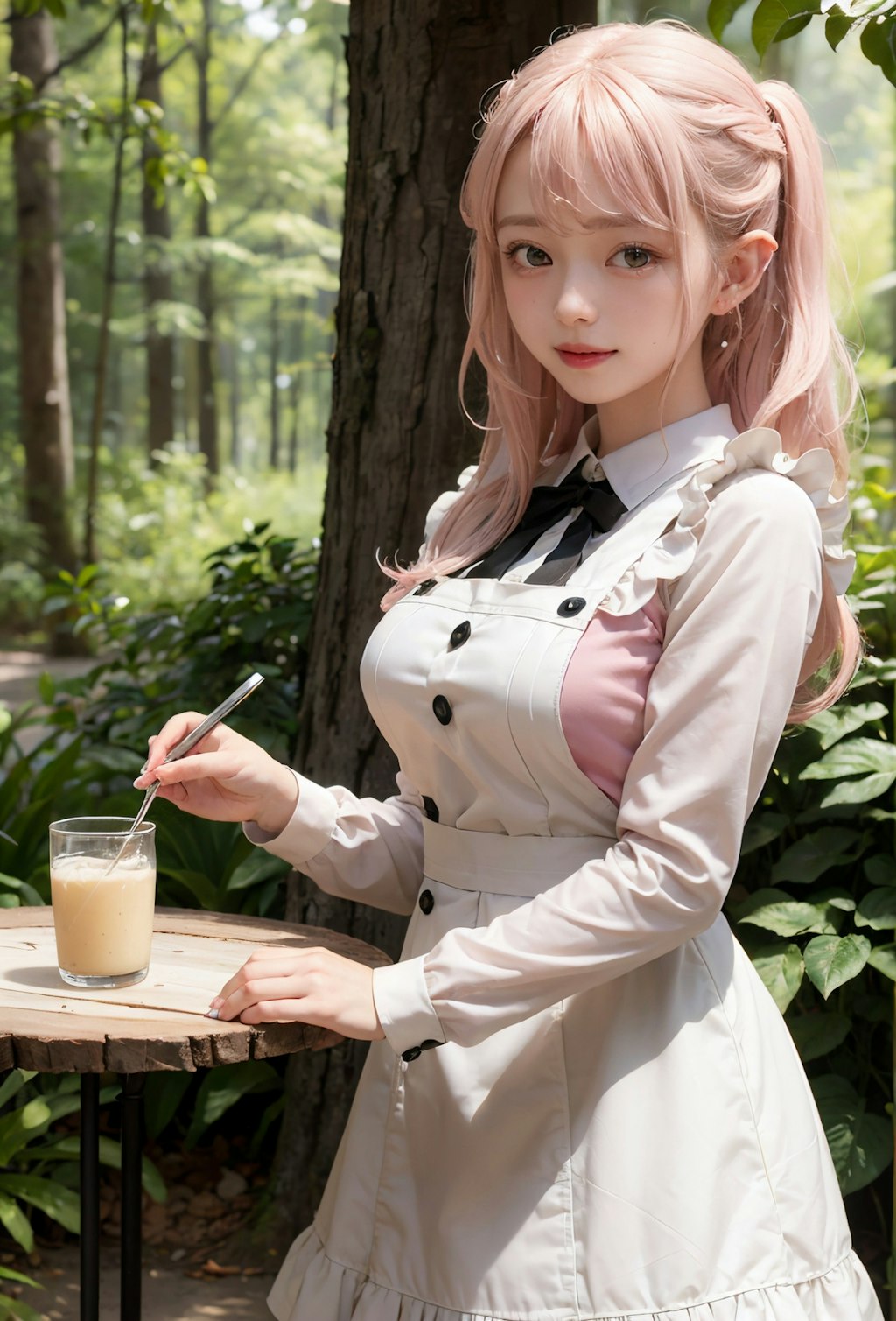 エルフメイドにいる森の野外カフェ