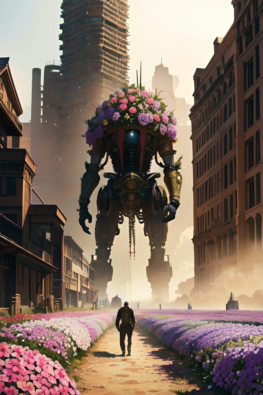 巨大な人食い花の機械怪獣に追われる
