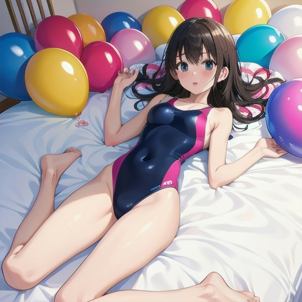 いっぱいの風船と水着の女の子