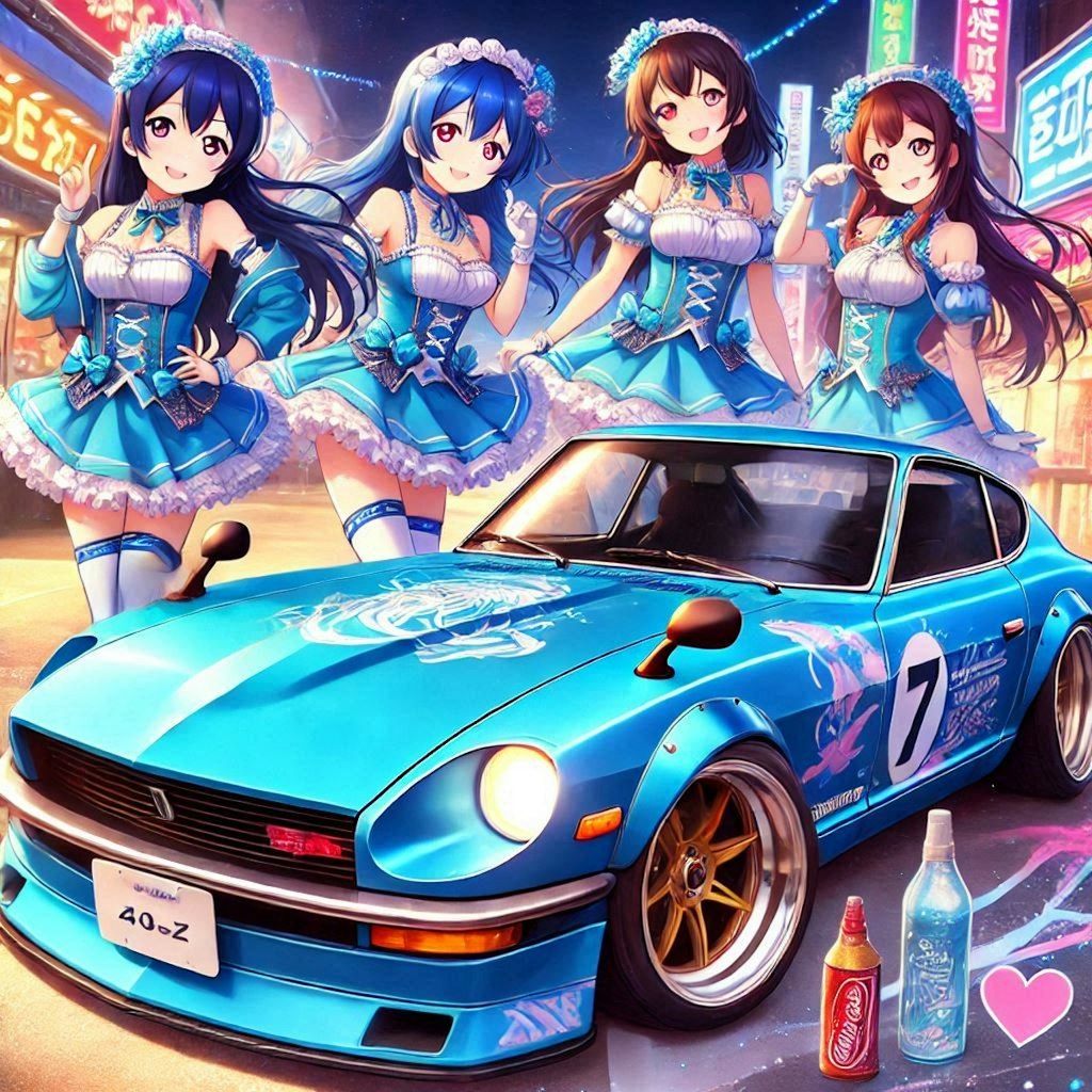 ラブライブキャラとブルーカラー日産240Zのドリ車