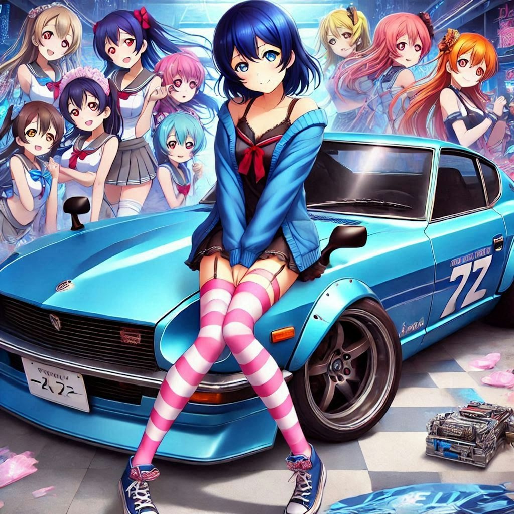 ラブライブキャラとブルーカラー日産240Zのドリ車