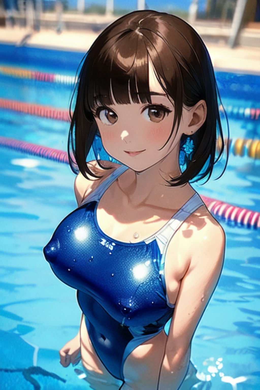 プールと競泳水着と女子高校生と