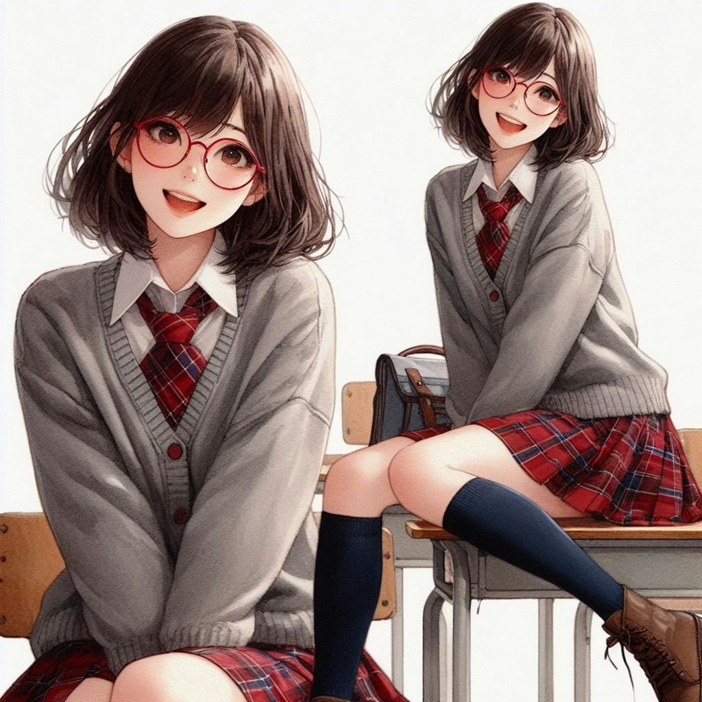 眼鏡女子 楓のDalleイラスト調