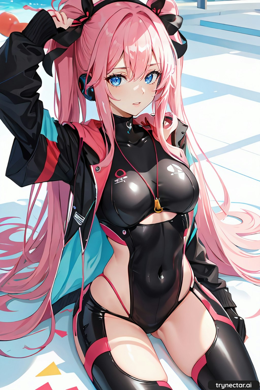 V-tuber Pink Hair Latex Suit