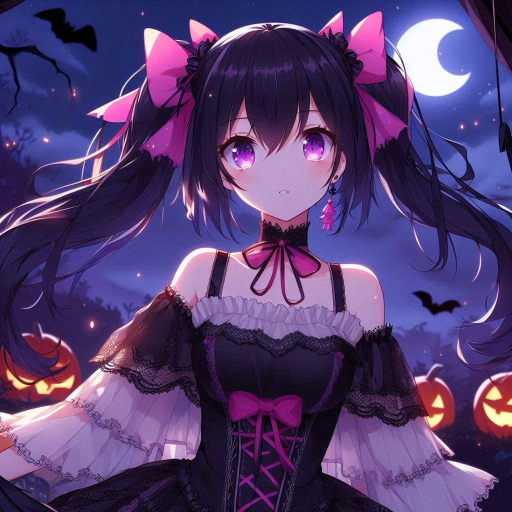 リボンな、ハロウィンの黒髪ツインテール少女＊(11枚)