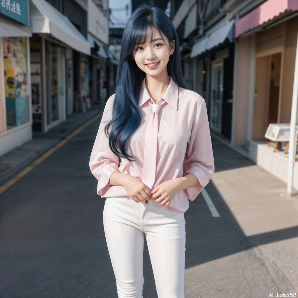 Vol103_Distressed White Jeans+Light pink Blouse