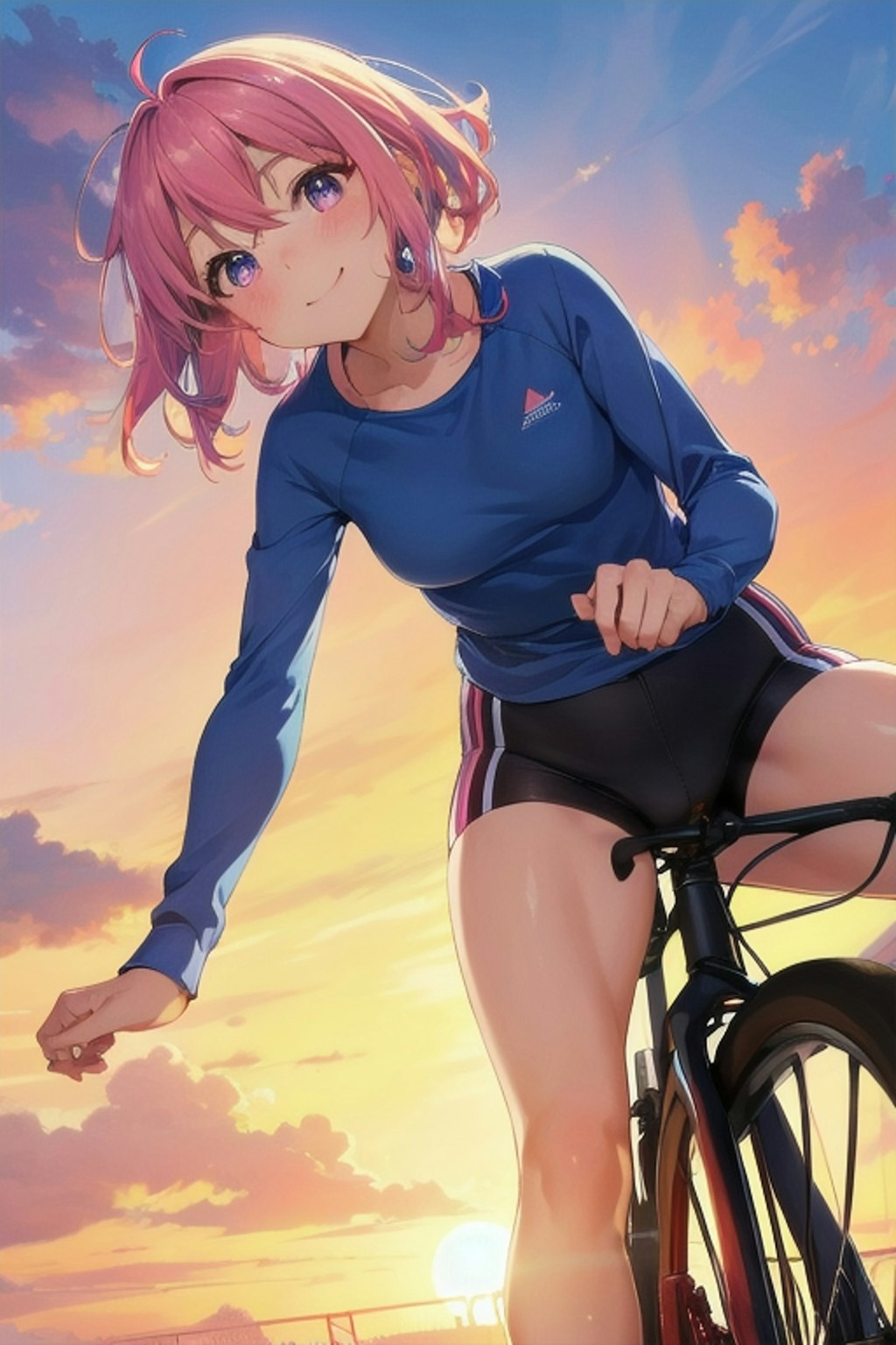 夕日の自転車娘