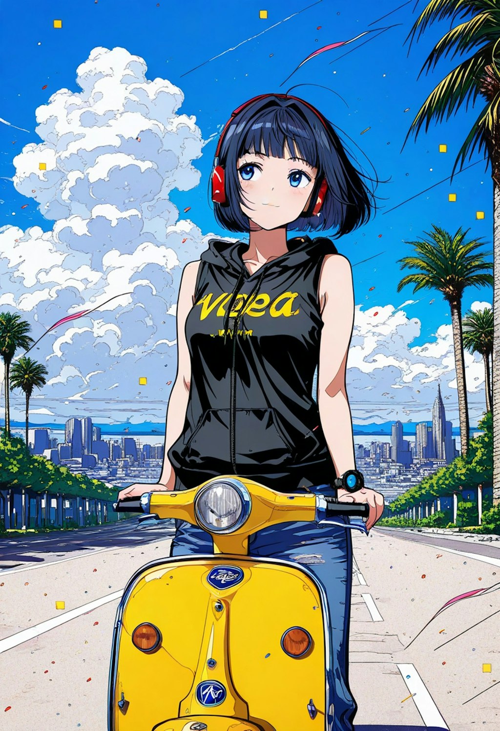 ヘッドフォンの少女(POP ART)