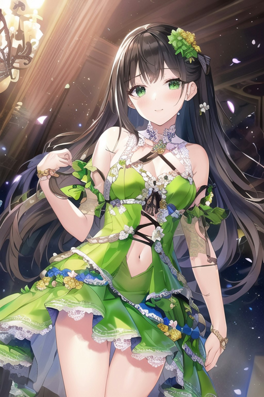 Yellow Green Flower Crowd Classical Dress