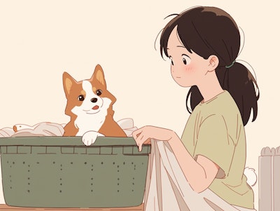 犬と洗濯物