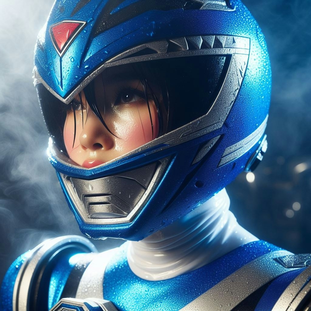 The heroine is beautiful as she sweats in the Super Sentai open mask.