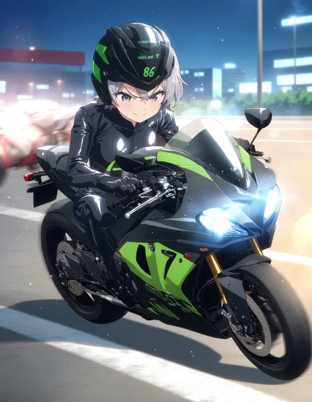 闇夜のバイクガール