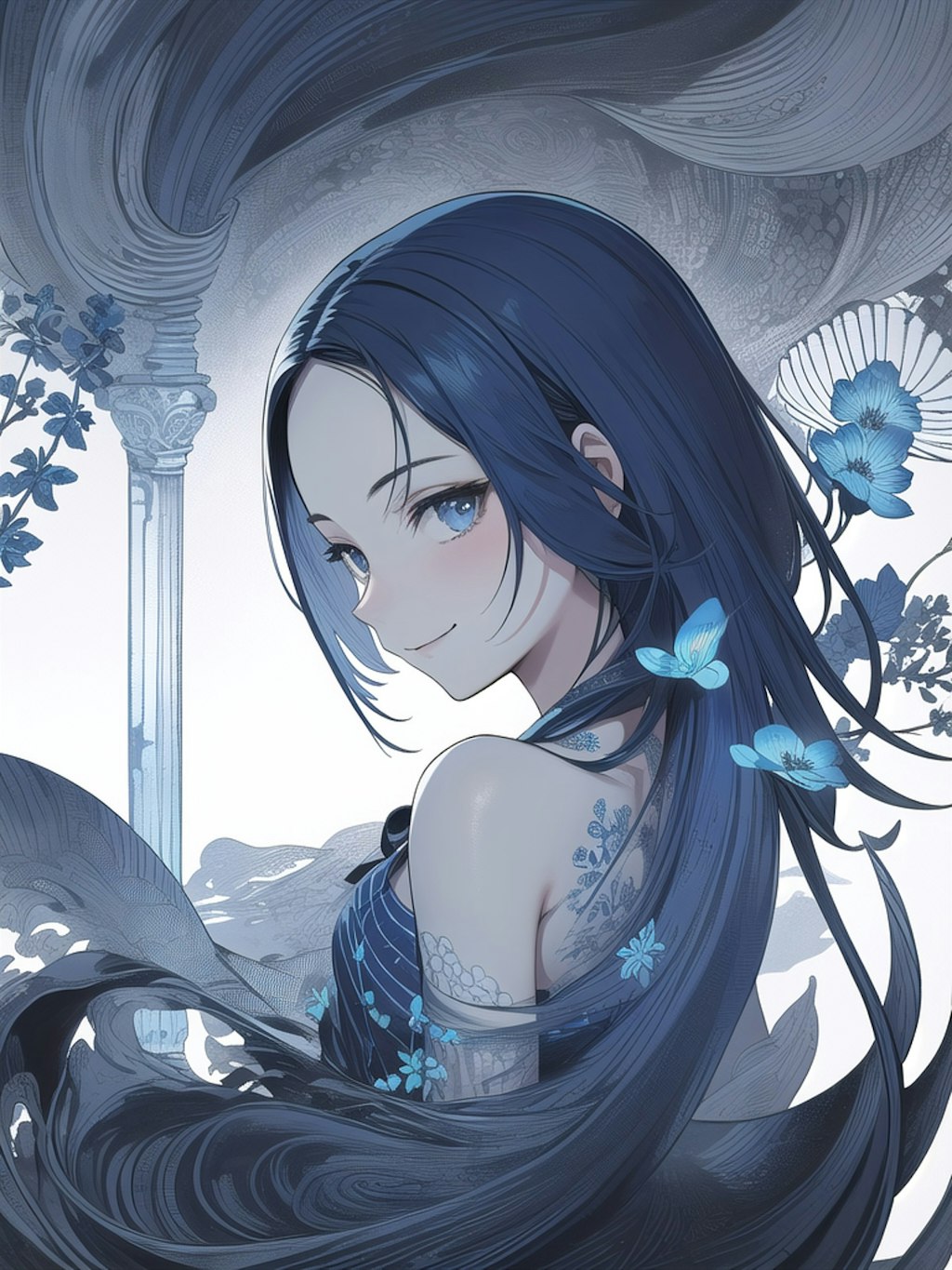 blue botanical lady