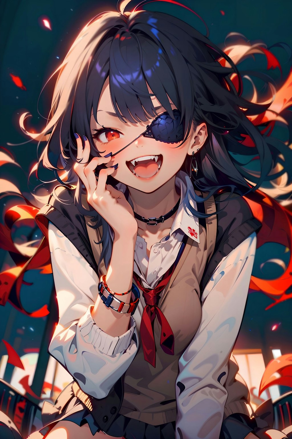 High school girl wearing an eyepatch