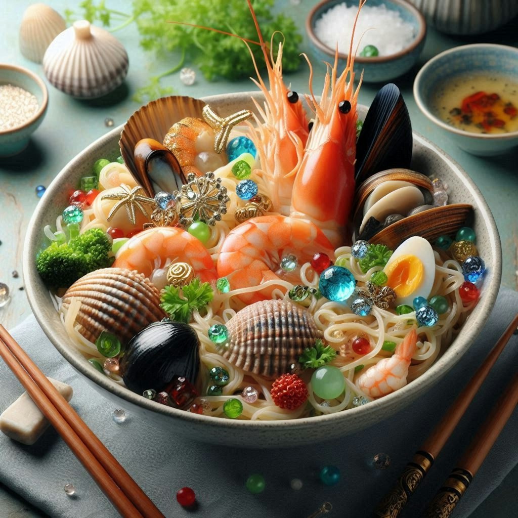 宝石製のseafood noodle