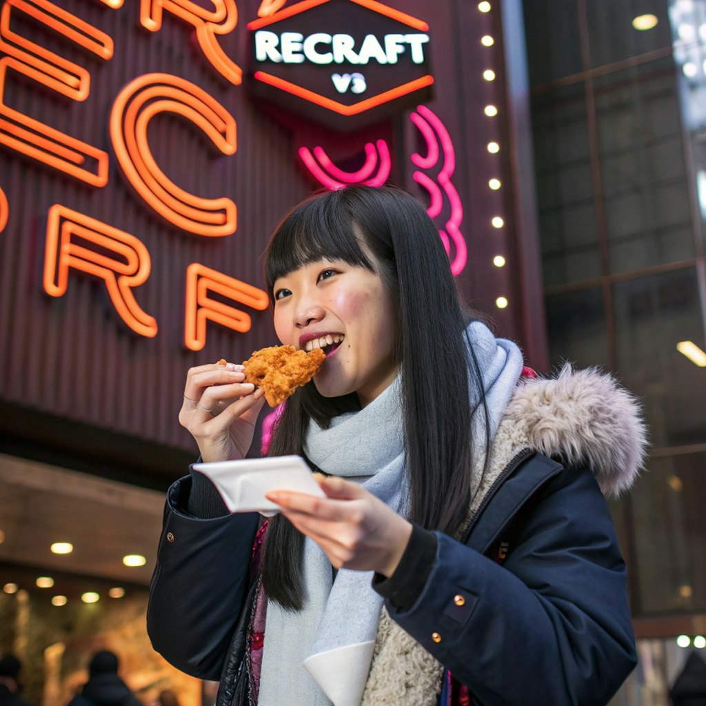 チキンをほおばる女性