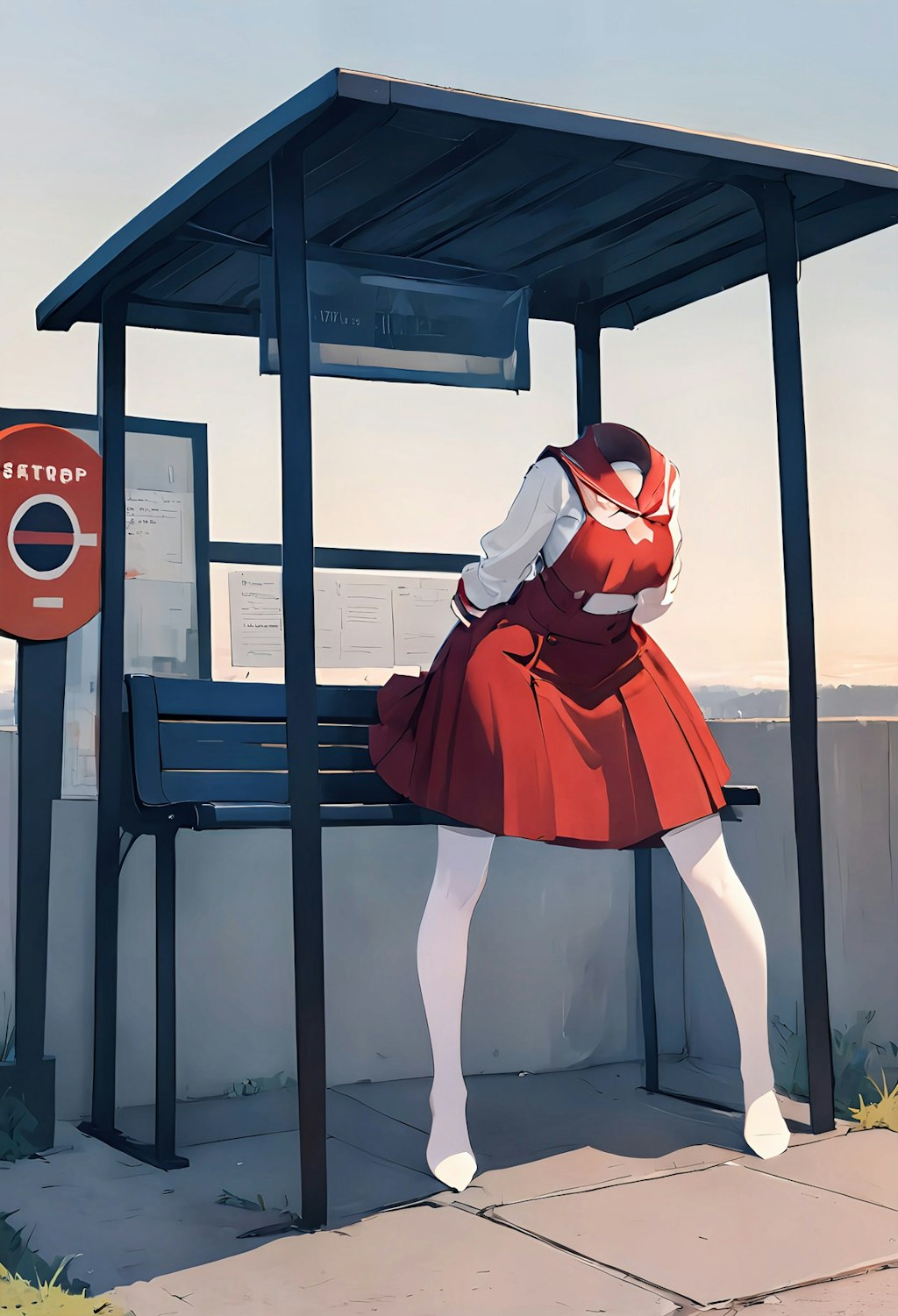 バス停で待つ女の子🤔