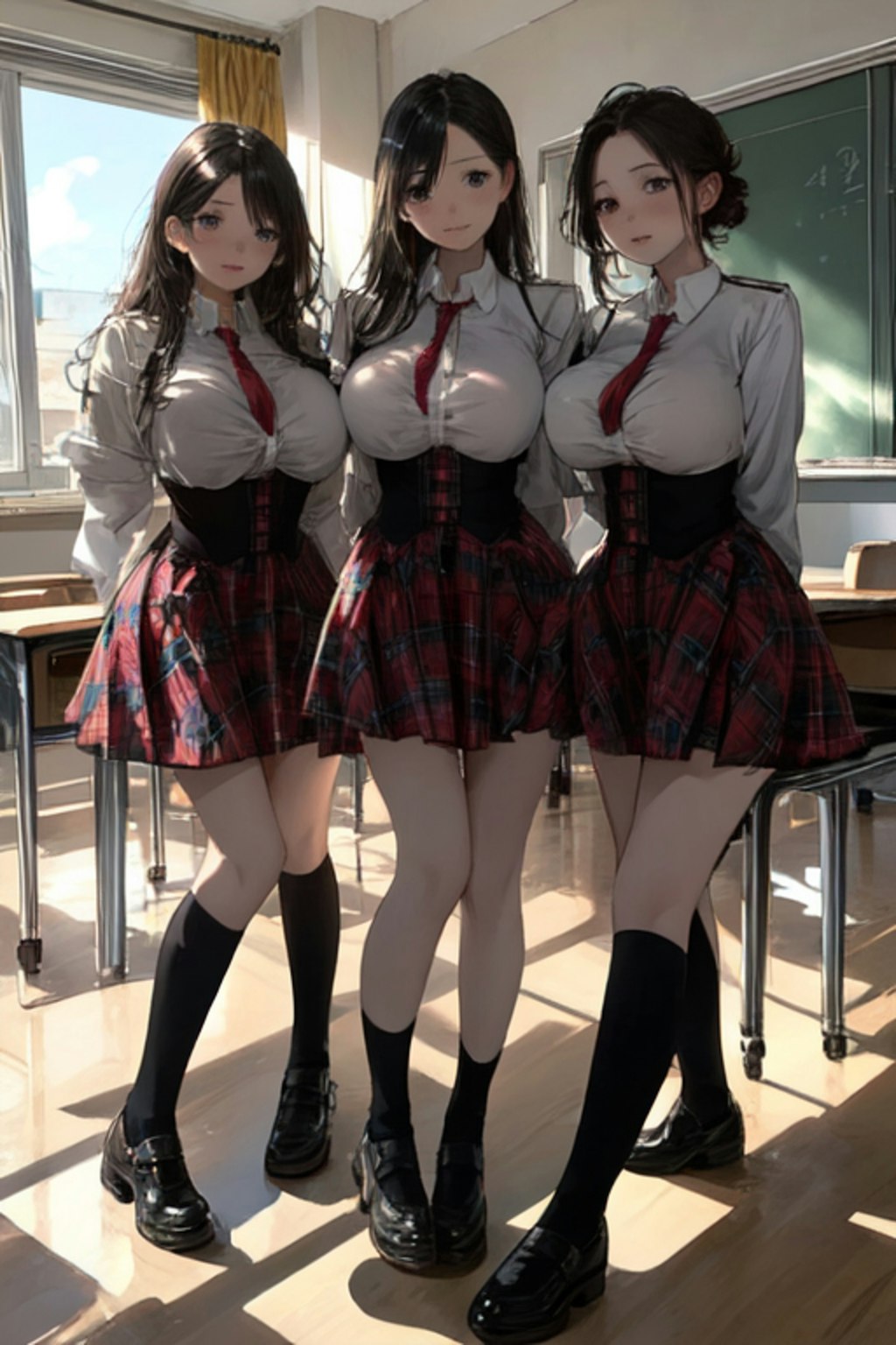 3人とセーラー服と女子高校生と