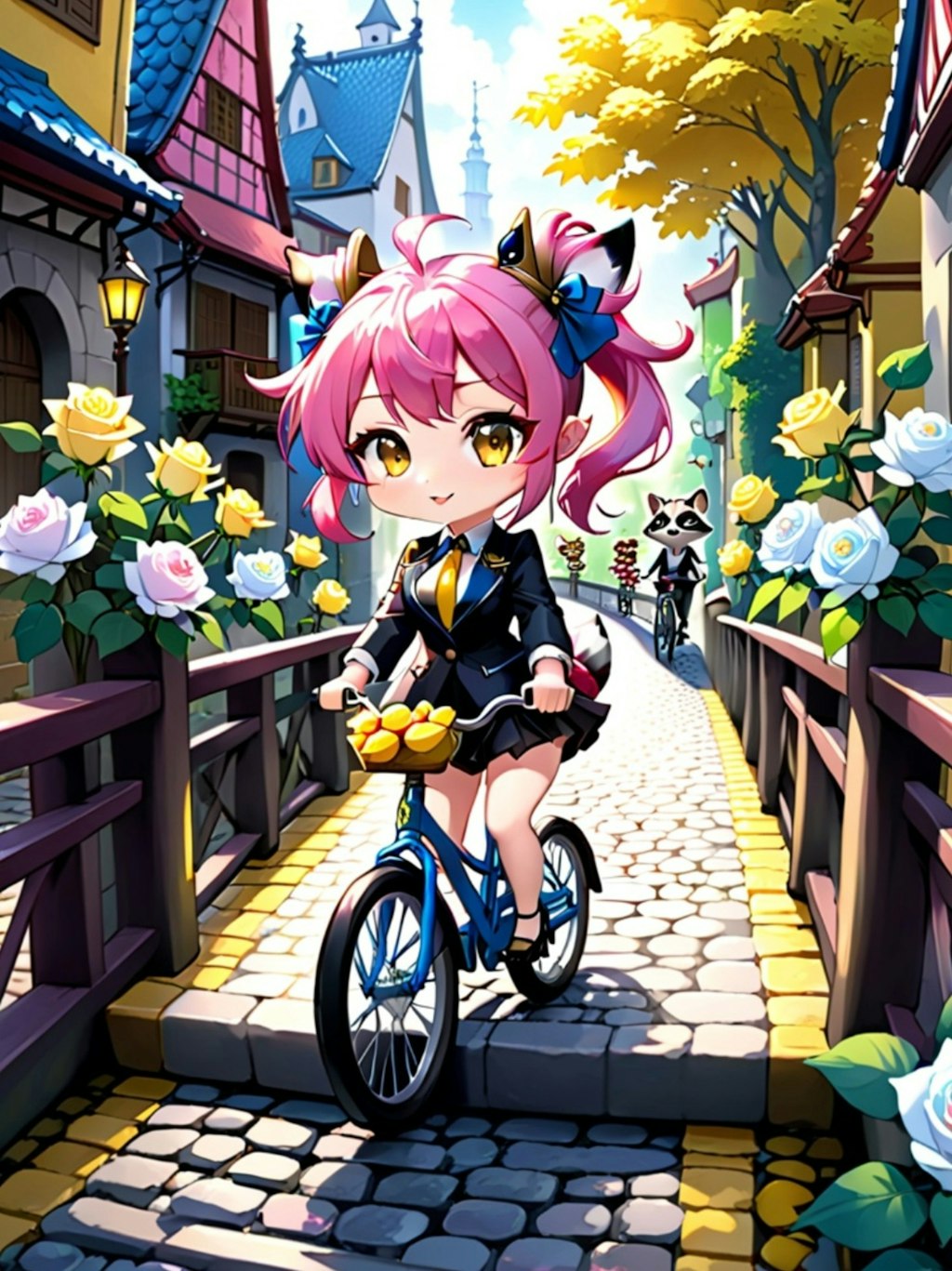 サイクリングするピンク髪ちゃん