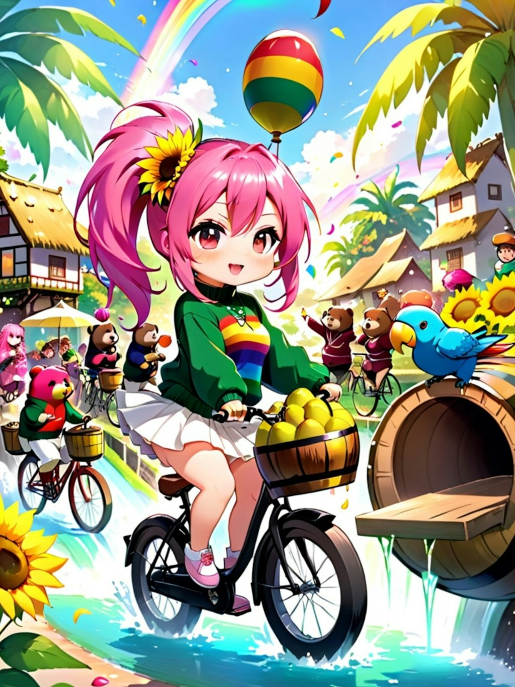 サイクリングするピンク髪ちゃん