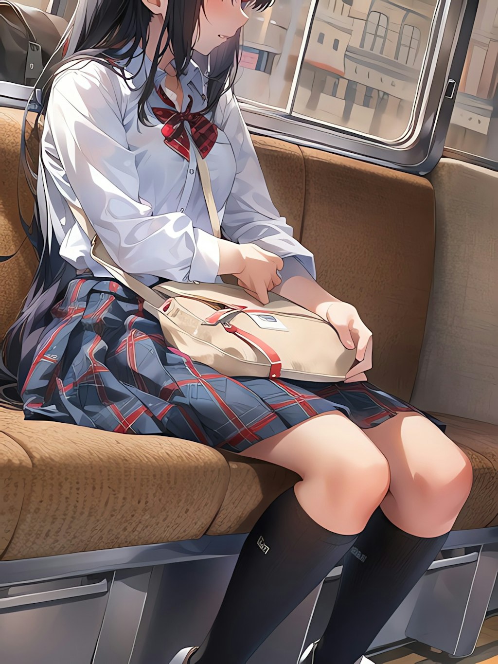 電車で帰る女子高生！