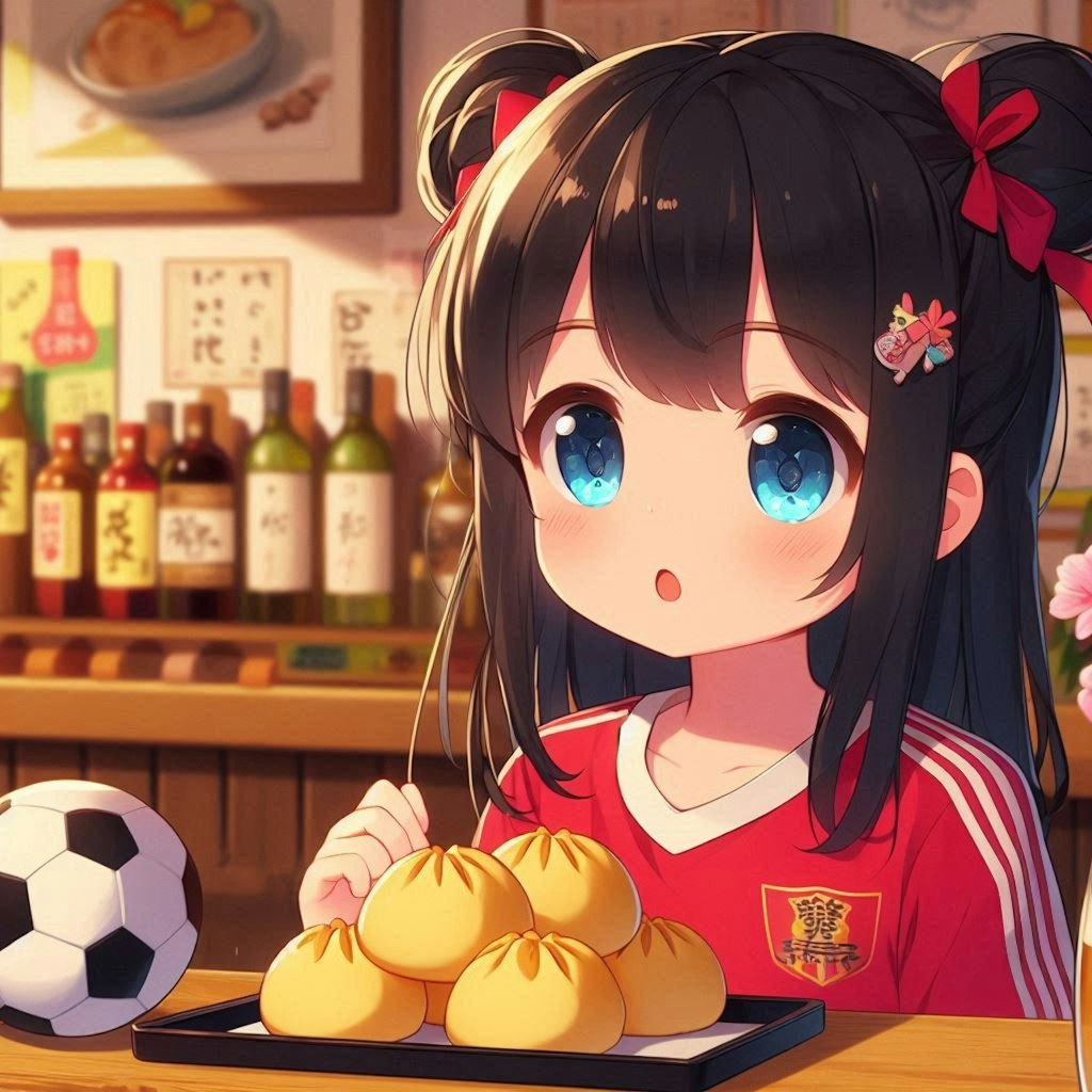 ピザまんを食べる小さな女の子